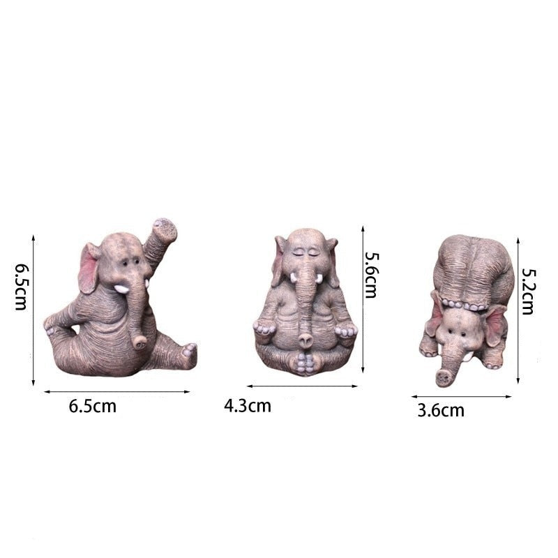 Estatuetas Família Elefante Yoga 3 peças